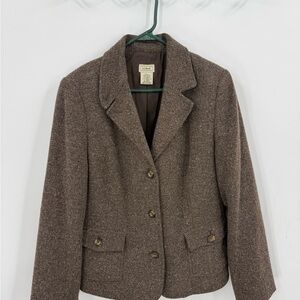 L.L. Bean vintage classic brown tweed herringbone wool silk blend blazer L